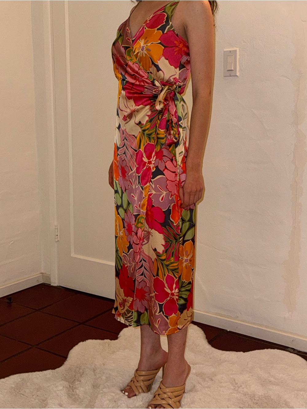 LOLO Dress Forum Floral Wrap Dress in Pink, Orange & Green - Picture 1 of 3